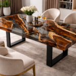 Elegant walnut resin dining table setup